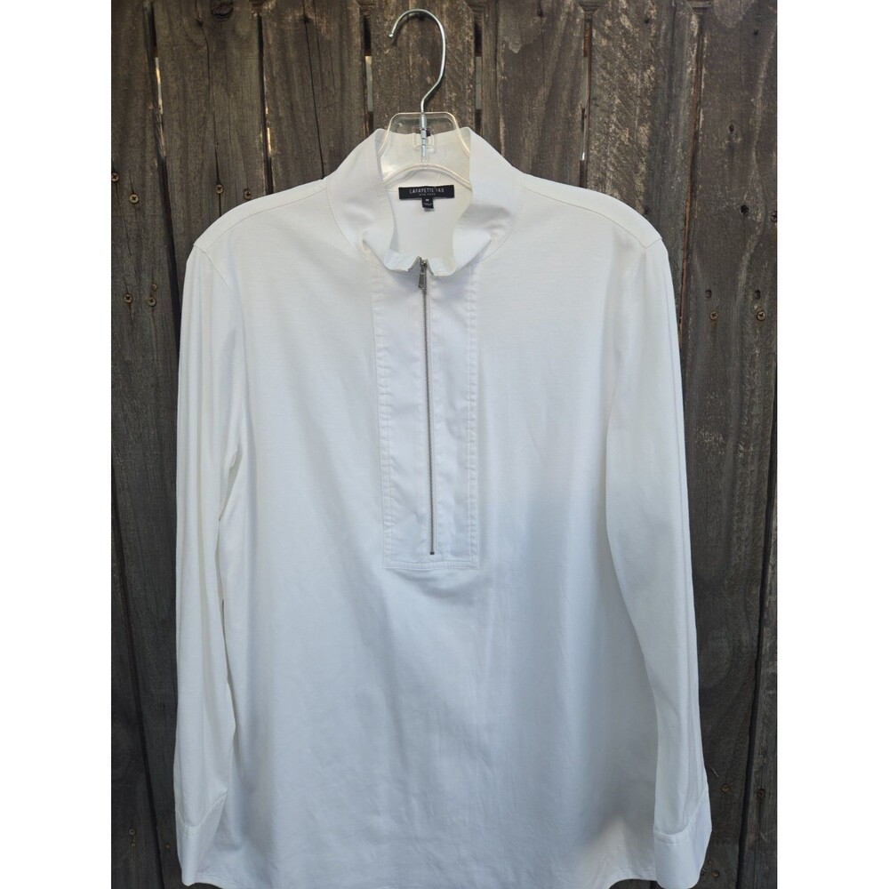 Lafayette 148 Women’s White Half Zip Blouse Top Size M